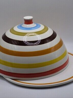 Jonathan Adler Striped Ceramic Cake Plate- Multicolor